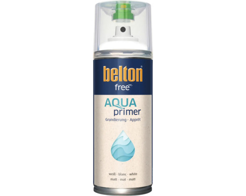 Sprejový základný náter Belton Free Aqua v matnej bielej farbe pre aplikácie na vodnej báze v spreji.