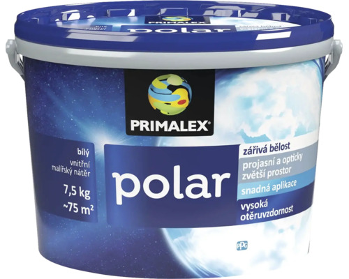 Vedro s bielou vnútornou maliarskou farbou Primalex Polar 7,5 kilogramu na približne 75 metrov štvorcových
