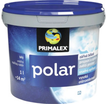 Vedro s vnútorným maliarskym náterom Primalex Polar, biela farba na steny v interiéri, objem 1 liter, výdatnosť približne 14 metrov štvorcových.