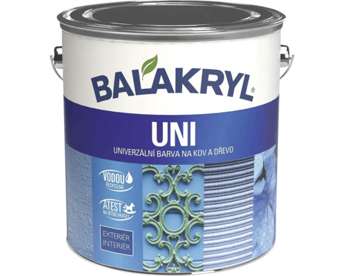 Plechovka univerzálnej farby Balakryl Uni na kov a drevo.