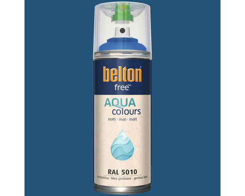 Sprejový lak Belton free Aqua colours v horcovomodrej farbe RAL 5010 matný