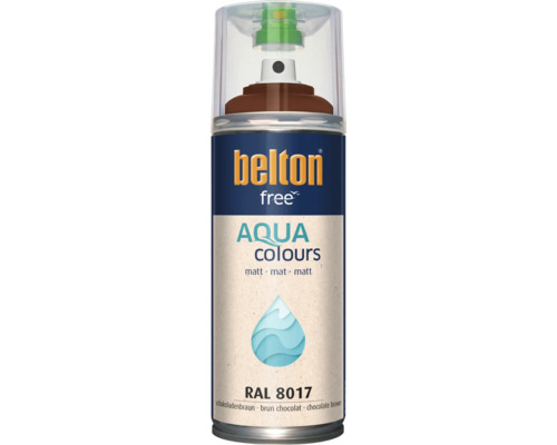Sprejový lak Belton Free Aqua Colours v čokoládovohnedej farbe RAL 8017 s matným povrchom