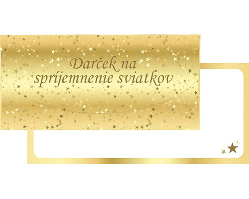 Darčeková poukážka so vzorom hviezd a slovenským nápisom na spríjemnenie sviatkov.