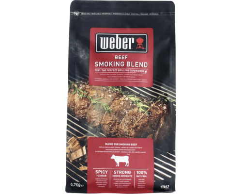 Udiaca zmes Weber Beef Smoking Blend na hovädzie mäso, znovu uzatvárateľné vrecko s obsahom 0,7 kilogramu.