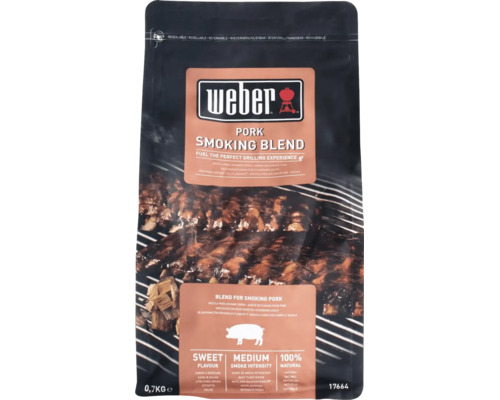Údiaca zmes Weber Pork Smoking Blend na bravčové mäso, 0,7 kilogramové uzatvárateľné balenie.