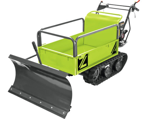 Pásový dumper so snehovou radlicou a motorovým pohonom na prepravu nákladu v nerovnom teréne