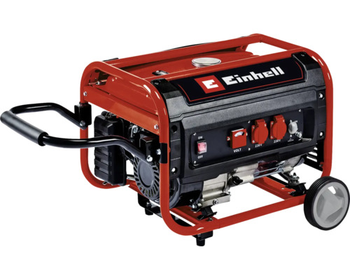 Elektrický generátor Einhell s rámom a podvozkom pre mobilné napájanie na stavenisku alebo v záhrade.
