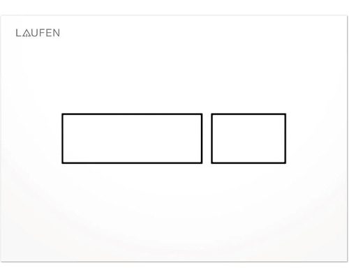 Logo Laufen a grafické znázornenie ovládacieho tlačidla WC