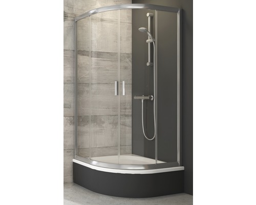 Rohová sprcha s posuvnými dverami a sprchovou armatúrou