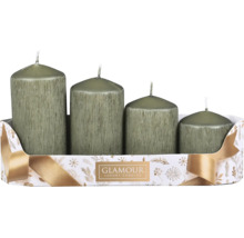 Sada štyroch stĺpových sviečok so štruktúrovaným povrchom v darčekovom balení s logom Glamour Luxury Candles
