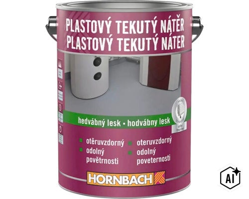 Plastový tekutý náter na podlahy v kovovej plechovke s uchom a logom Hornbach