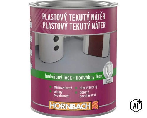 Plastový tekutý náter v plechovke od Hornbachu na povrchovú úpravu podláh