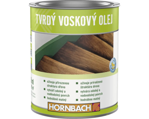 Plechovka s tvrdým voskovým olejom na drevo s logom Hornbach a symbolom vhodnosti pre detské hračky