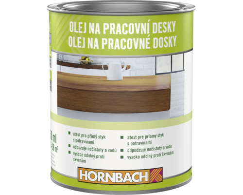 Plechovka s olejom na pracovné dosky pre ochranu drevených povrchov s logom Hornbach