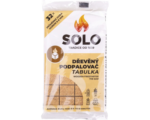 Balenie drevených podpalovačov SOLO vo forme tabuľky s 32 kusmi pre krby, grily a kachle.