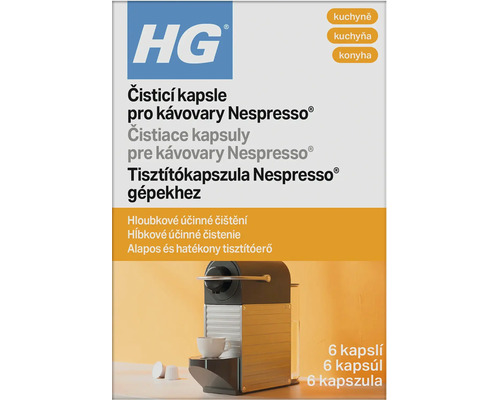 HG čistiace kapsuly pre kávovary Nespresso, balenie obsahuje 6 kapsúl na hĺbkové čistenie.