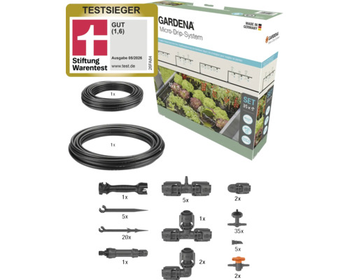 Sada GARDENA Micro Drip System pre vyvýšené záhony a riadky s príslušenstvom na zavlažovanie a ocenením Stiftung Warentest