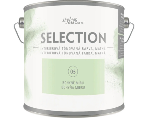 Interiérová tónovaná matná farba StyleColor Selection, odtieň Bohyňa mieru, v kovovom obale s držadlom.