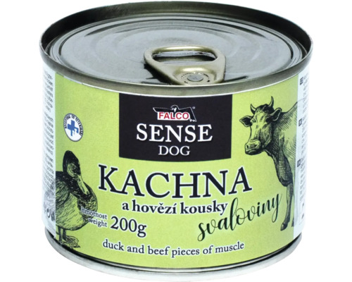 Falco Sense Dog konzerva pre psov s kačicou a hovädzími kúskami 200 gramov