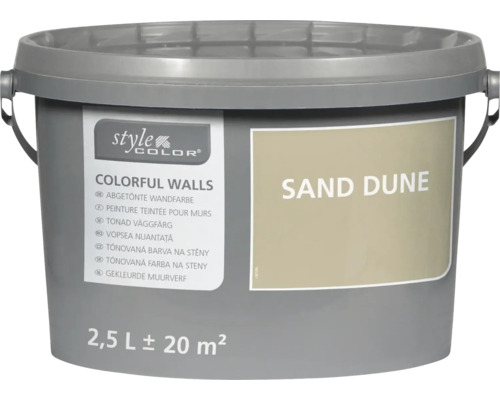 Vedro nástennej farby StyleColor Colorful Walls v odtieni Sand Dune pre plochu 20 metrov štvorcových.