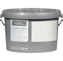 Vedro farby na steny StyleColor Colorful Walls v odtieni Ice s obsahom 2,5 litra pre približne 20 metrov štvorcových plochy.