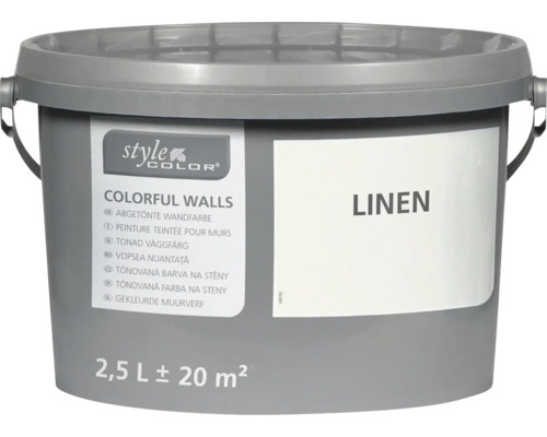 Vedro tónovanej farby na steny Style Color odtieň Linen s objemom 2,5 litra pre približne 20 metrov štvorcových plochy.