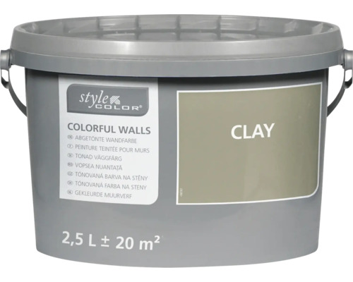 Plastové vedro s nástennou farbou StyleColor Colorful Walls v odtieni Clay, balenie 2,5 litra pre približne 20 metrov štvorcových.