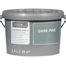 Vedro farby na steny StyleColor v odtieni Dark Pine s objemom 2,5 litra pre plochu približne 20 metrov štvorcových.