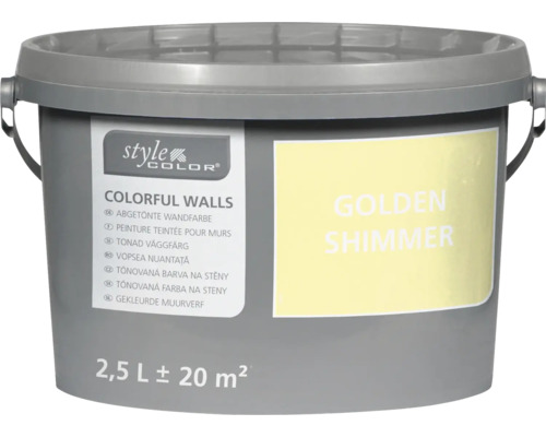 Nástenná farba Style Color Colorful Walls v vedre s objemom 2,5 litra, odtieň Golden Shimmer, pre plochu približne 20 metrov štvorcových