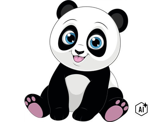 Roztomilá ilustrácia pandy ako nálepka na stenu do detskej izby. (Image AI modified or generated)