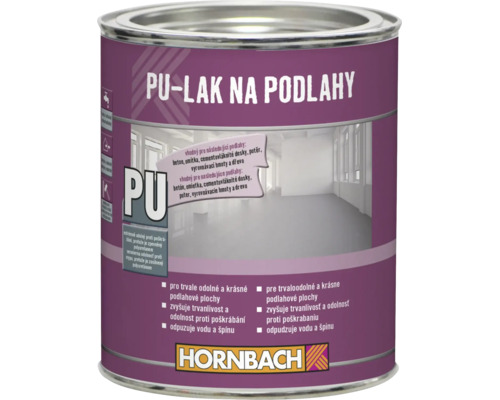 Plechovka polyuretánového laku na podlahy pre trvácne a odolné povrchy. Logo HORNBACH.