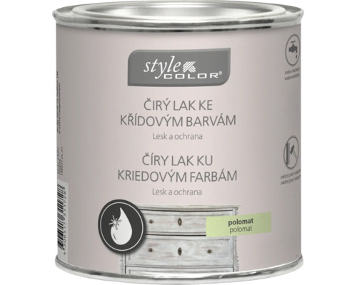 Číry lak na kriedové farby Style Color v plechovke, chráni a dodáva polomatný lesk.