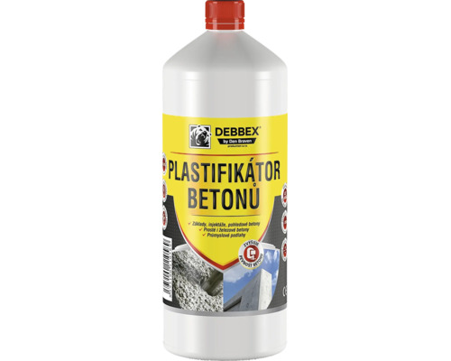 Plastová fľaša s Debbex plastifikátorom betónu ako prísada na zlepšenie spracovateľnosti a pevnosti betónu
