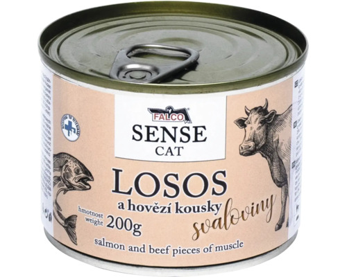Konzerva pre mačky Falco Sense Cat s lososom a hovädzími kúskami 200 gramov