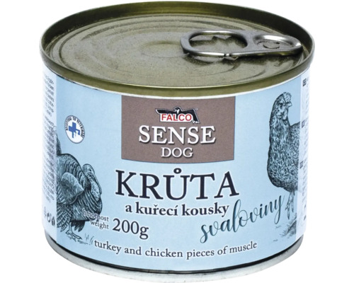 Dóza 200 gramov Falco Sense Dog mokré krmivo s morčacím a kuracím mäsom