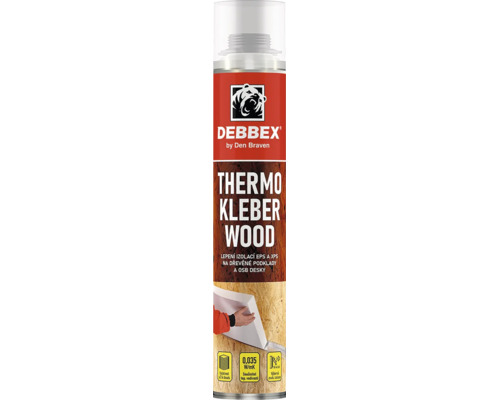 Lepidlo na izolanty Debbex Thermo Kleber Wood na lepenie EPS a XPS na drevené podklady a OSB dosky v spreji