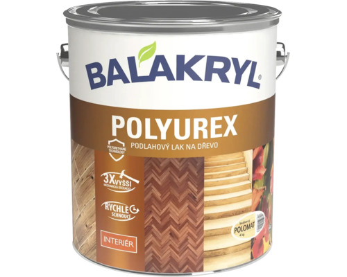 Balakryl Polyurex podlahový lak na drevo v interiéri v balení o hmotnosti štyri kilogramy.