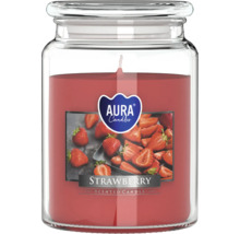Vonná sviečka jahoda od Aura Candles v sklenenej nádobe s viečkom.