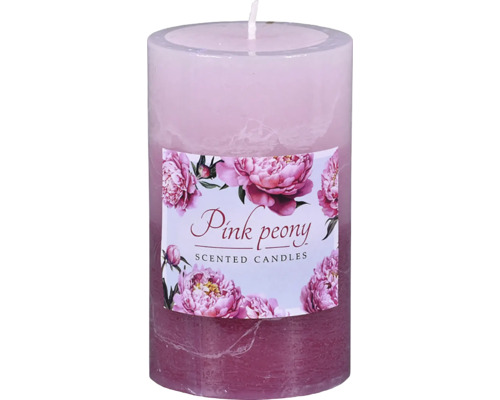 Valcová sviečka Pink Peony s vôňou a etiketou s pivóniami