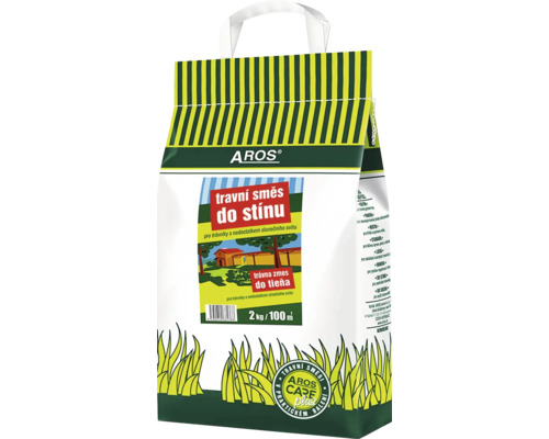 Trávna zmes do tieňa Aros v balení 2 kilogramy pre 100 metrov štvorcových trávnatej plochy.