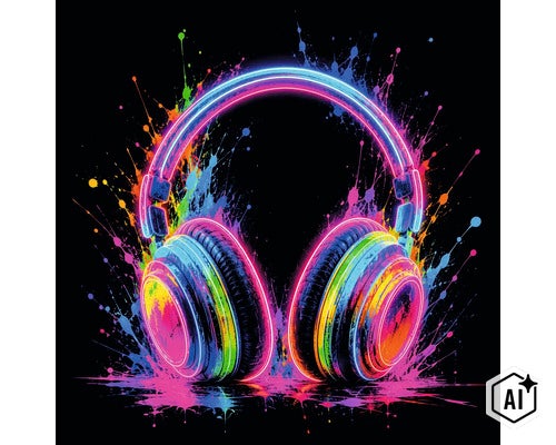 Grafické zobrazenie slúchadiel s umeleckým dekorom striekanca (Image AI modified or generated)