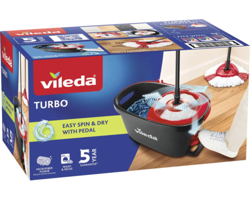 Vileda Turbo mopová súprava s vedrom a pedálovým žmýkačom pre efektívne čistenie podláh.