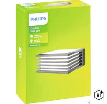 Vonkajšie nástenné svietidlo Philips Shades v balení, odolné voči poveternostným vplyvom, svetelný zdroj nie je súčasťou balenia. (Image AI modified or generated)