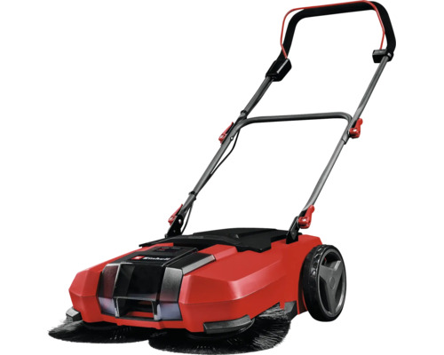 Akumulátorový zametací stroj Einhell s dvoma bočnými kefami a ergonomickou rukoväťou na čistenie chodníkov a príjazdových ciest.