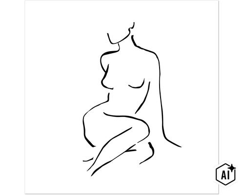 Štylizovaná čiarová kresba ženského tela ako minimalistická nástenná dekorácia. (Image AI modified or generated)