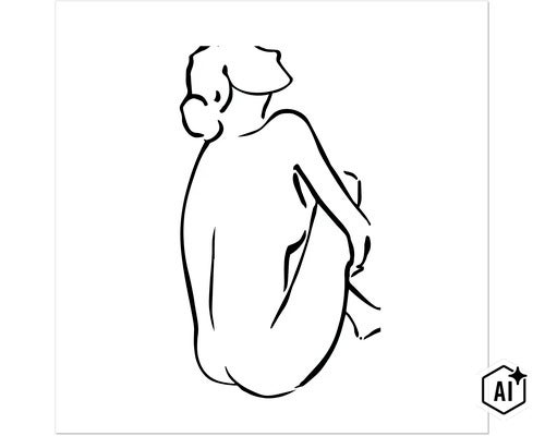 Nástenná dekorácia s minimalistickou perokresbou sediacej ženskej postavy (Image AI modified or generated)