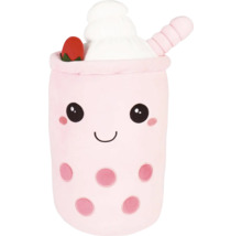 Plyšová hračka v tvare pohára na bubble tea s jahodou a šľahačkou