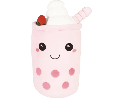 Plyšová hračka v tvare pohára na bubble tea s jahodou a šľahačkou