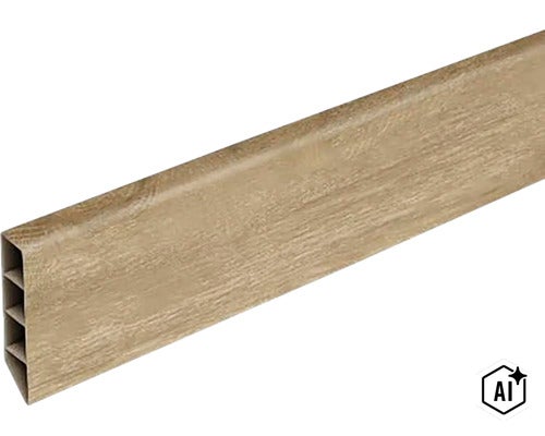Plastová soklová lišta s povrchom v dekore dreva (Image AI modified or generated)