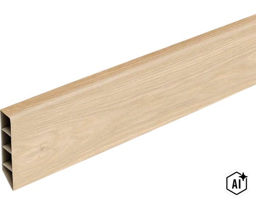 Soklová lišta s povrchom v dekore dreva a dutým komorovým profilom na zakončenie steny (Image AI modified or generated)